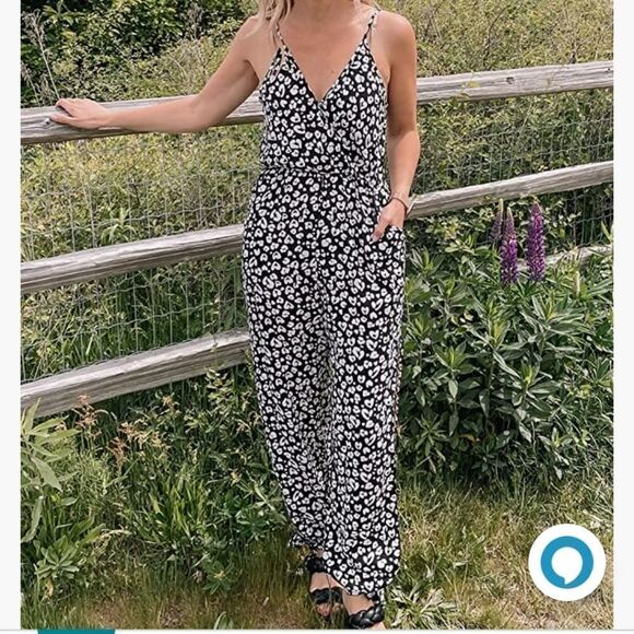 PRETTYGARDEN Women's Sexy Wrap V Neck  Spaghetti Strap Jumpsuit  NWOT Size S - Picture 4 of 10